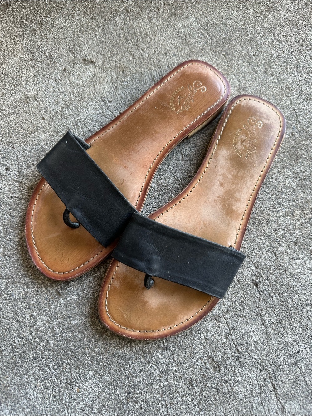 Seychelles Black Leather Slide Heel Sandals